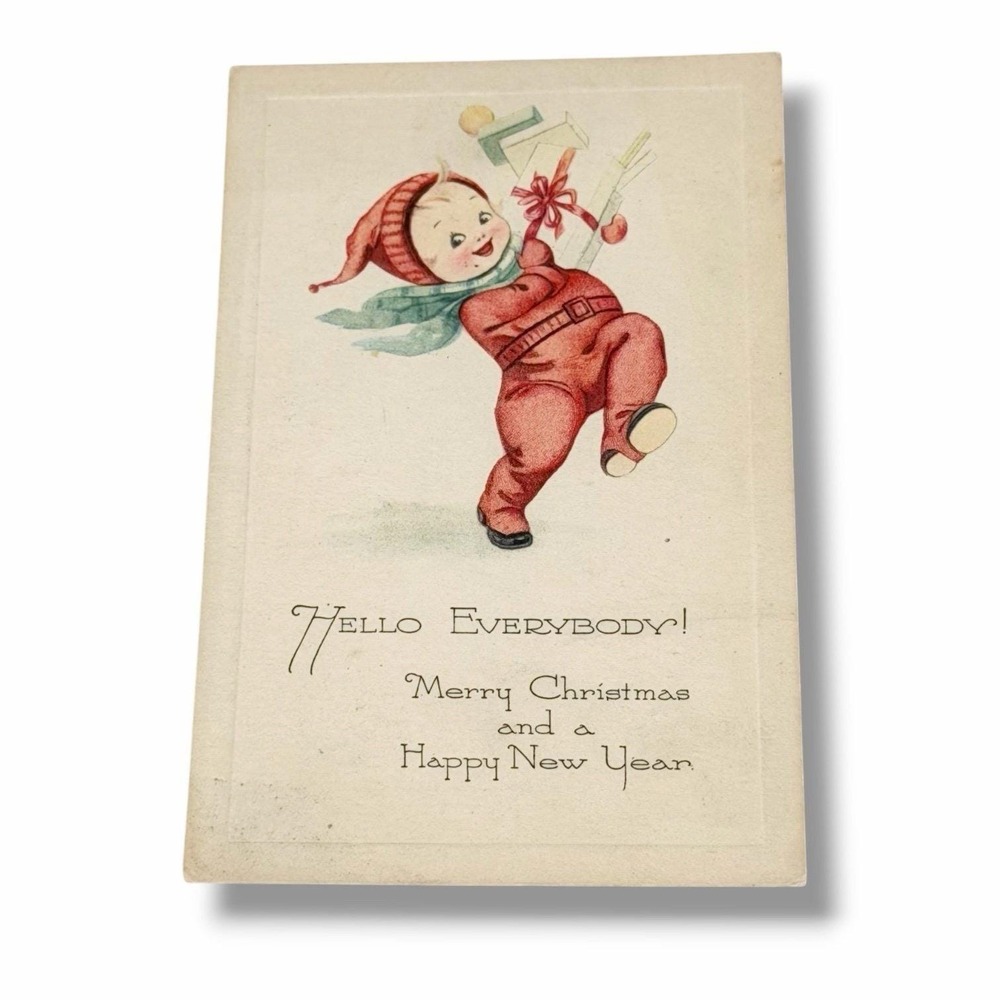 Postcard Hello Everybody Merry Christmas Happy New Year c1921 I205